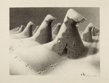 Grant Wood:   Haystacks in the Snow - signed lithograph