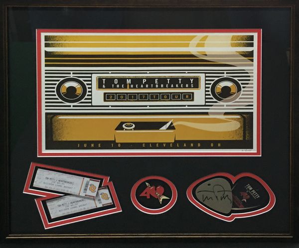 Custom framing of Tom Petty concert tickets & memorabilia