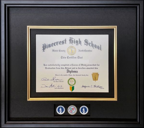 Example of a non-traditional custom framing of a high school diploma.