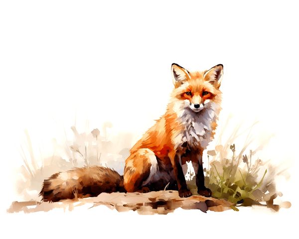 An illustration of a sitting red fox on a white background.