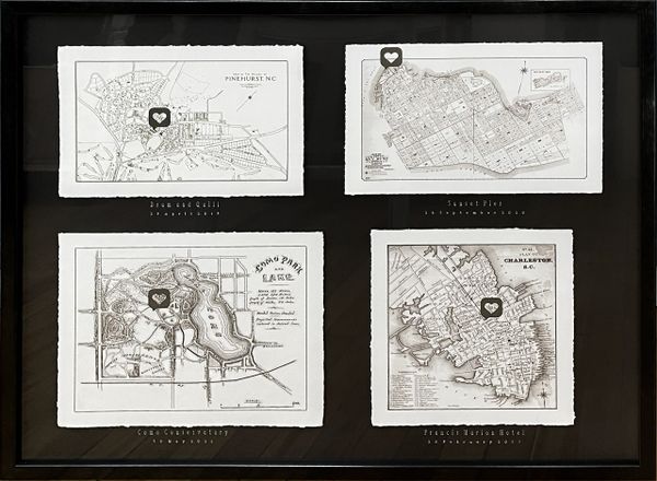 frame sample showing text decoration created using the pen tool on a computerized mat cutter.