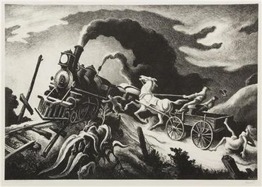 Thomas Hart Benton: Wreck of the Old '97 - signed lithograph.