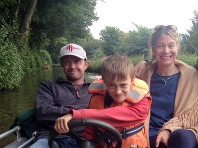 The Davies family on a birthday boat trip on Brecon canal