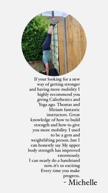 A positive review for the calisthenics training and yoga from client Michelle.