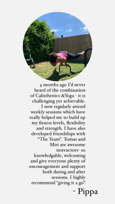 A positive review for the calisthenics training and yoga from client Pippa.