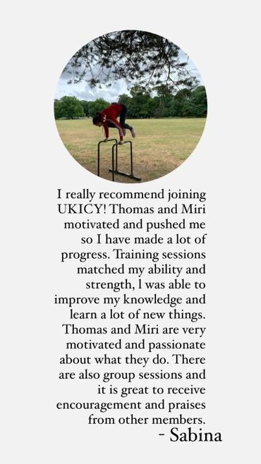 A positive review for the calisthenics training and yoga from client Sabina.