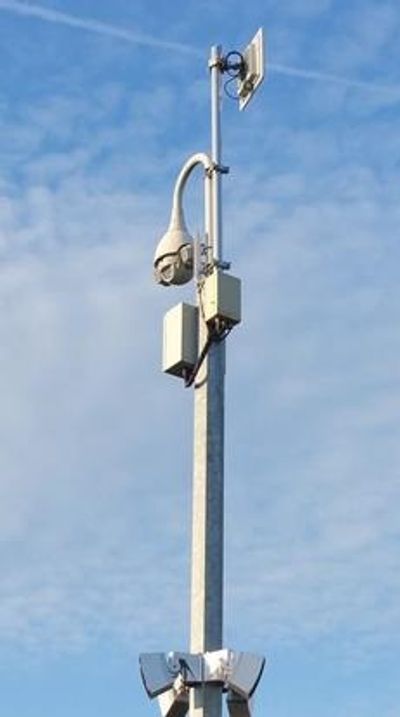 PTZ camera with long range Infra Red, IP Network wireless link and Redwall motion detectors.