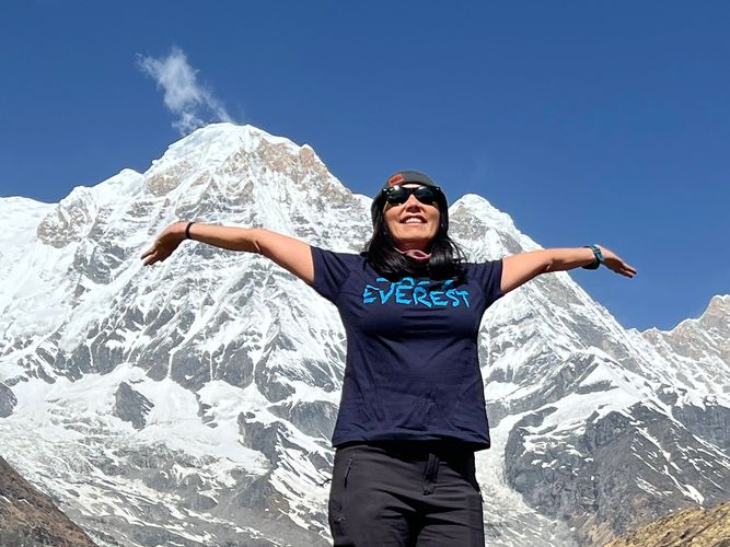 Standing in front of Annapurna with trekking company 100% Everest in Nepal, Nepalese Adventure