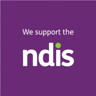 Purple background with white text supporting NDIS.