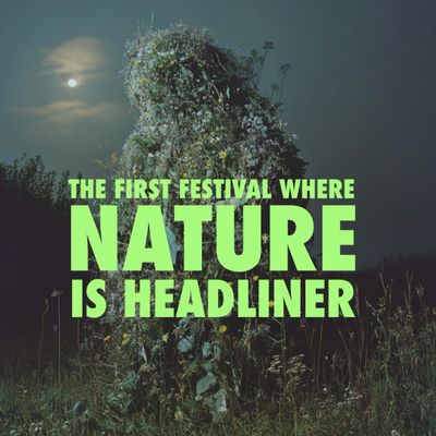 A nature-themed festival promotion with text over a floral figure under moonlight.