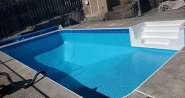 Island Wave Terrazzo Caribean Latham Pool line replacement Treasure Enterprises, Treasure Vinyl Pool
