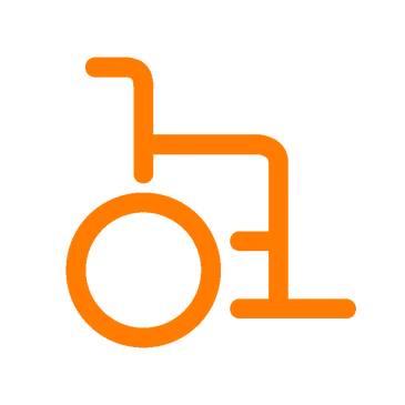 Orange silhouette of a person with abstract shapes on a white background.