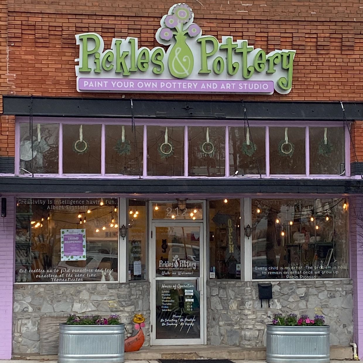 The front facade of the Pickles & Pottery store