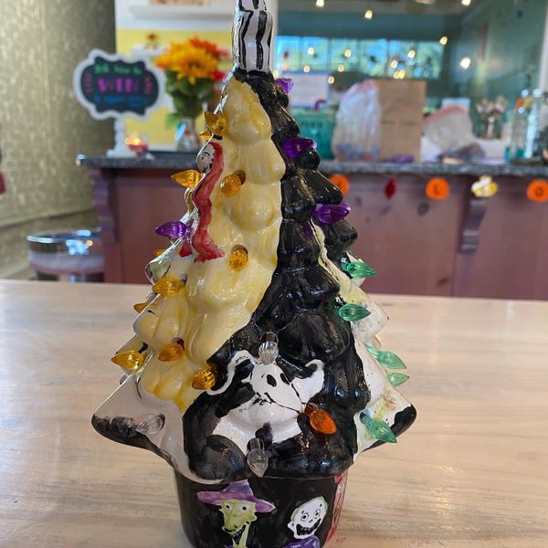 The back of the Halloween themed ceramic tree