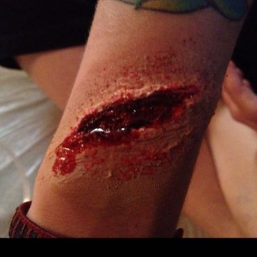Special effects make up. Image of fake cut