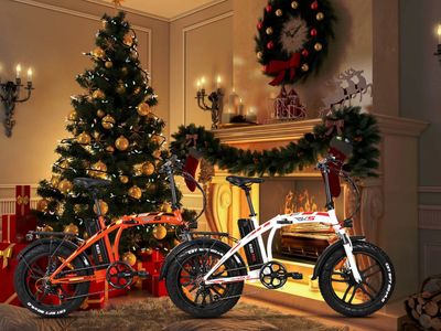 Two RKS Electric Bikes beside a Christmas tree