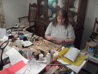 Susan working on Stained glass sun catchers
