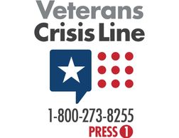 Logo for the Veterans Crisis Line. The number is 1-800-273-8255, and instructs reader to press 1.