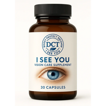 image of  I SEE YOU bottle filled with 30 herbal capsules  for natural eye care made by dctherbs.com