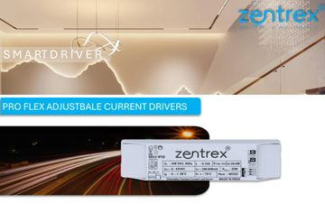 Zentrex Pro Flex Adjustable Current LED Driver with modern lighting background.