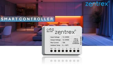 Zentrex smart controller for home lighting with voltage and current specifications.