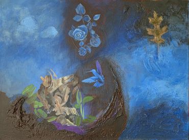 painting titled Blue Hummingbird