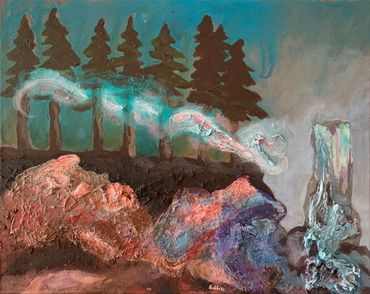 painting titled Dragon in the Woods