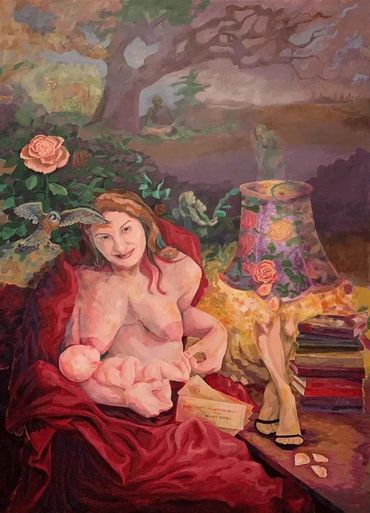 painting titled Nurturing Strength: Childbirth After The Camp Fire