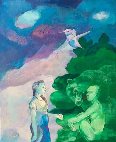 painting titled Meeting Jewel in the Forest