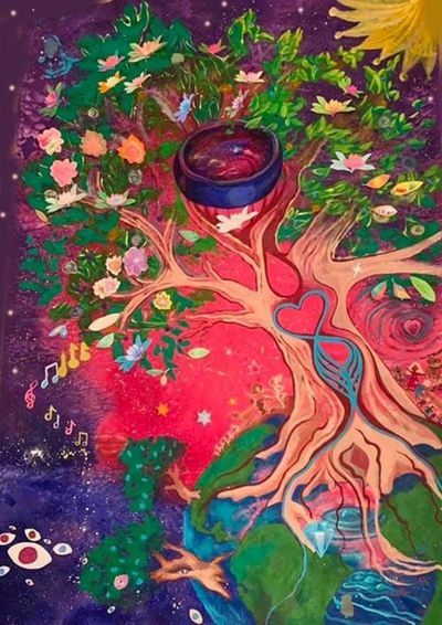 Painting by Bobbie Rae Jones titled "The Magnolia Singing Tree Of Our Inner Wellspring"