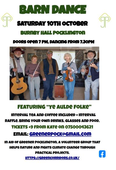 Barn Dance event poster featuring a group with musical instruments.