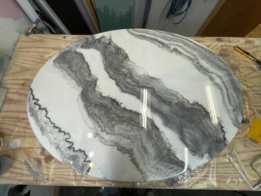 Faux Marble oval with silver highlights