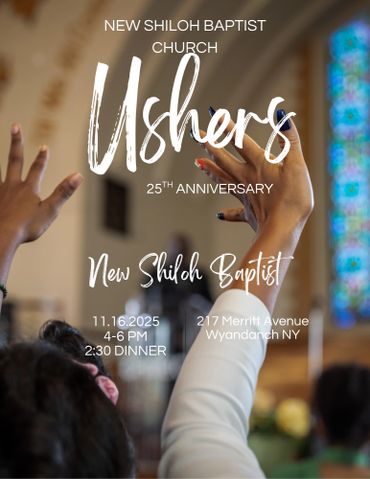 Church members raising hands during New Shiloh Baptist Ushers 25th anniversary event.