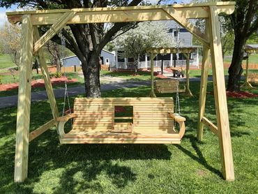 Handcrafted swings designed for comfort. Smooth edges and contoured to allow comfort in back and leg