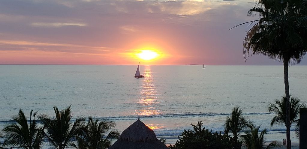 A typical sunset from the ocean front rooms at the Hardrock Hotel in Puerto Vallara, Mexico