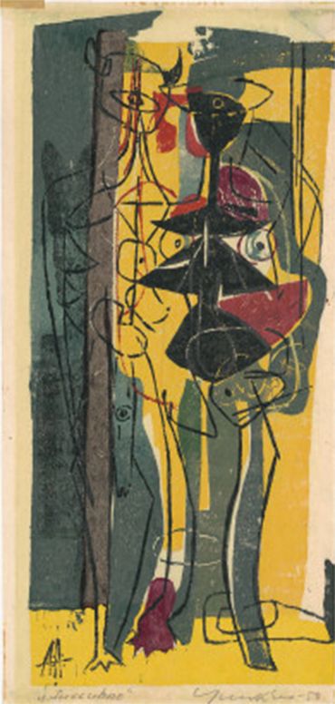 Adja Yunkers, printmaker, Adja Yunkers with Tamarind Lithography Workshop LA,
Adja Yunkers woodcut