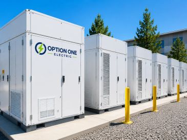 Row of white electrical units labeled Option One Electric.