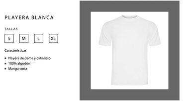 Playera de algodón Blanca
Dama y caballero
100% algodón
Manga corta