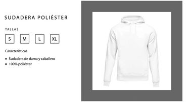 Sudadera
Dama y caballero
100% poliéster