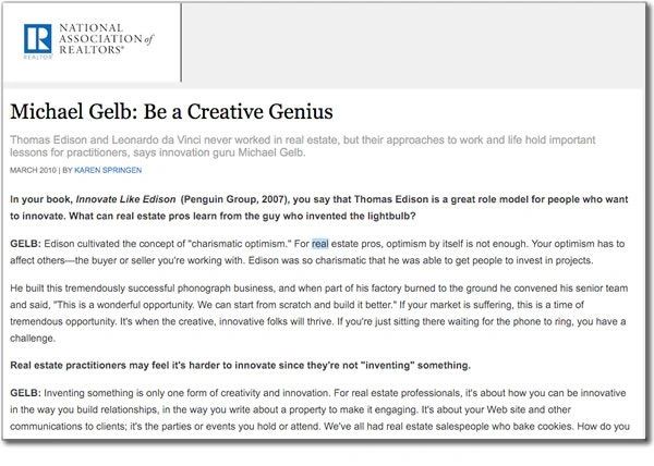 Michael J. Gelb REALTOR MAGAZINE Be a Creative Genius