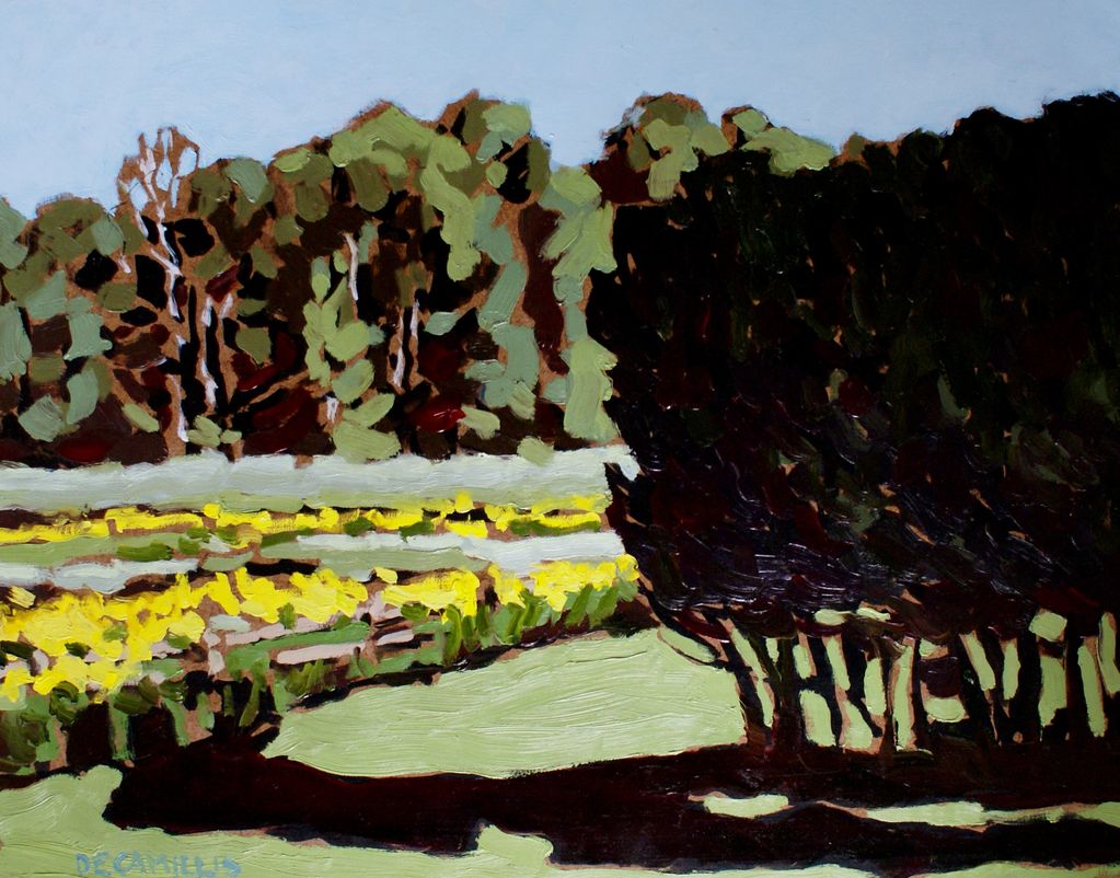 An original plein air painting by Laurie De Camillis of a rural setting in mid summer