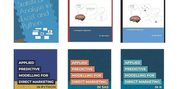 Covers on six statistical and marketing analytics books using Excel, Python, SAS, and R.