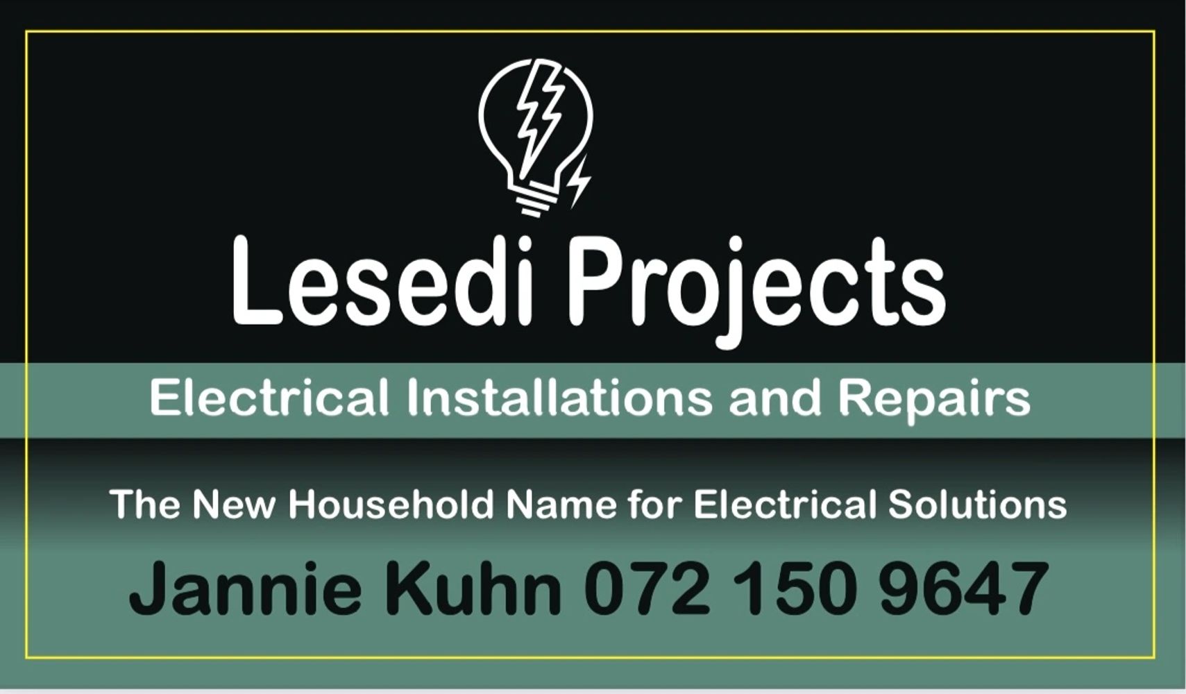 Lesedi Projects offers electrical installations and repairs with contact Jannie Kuhn.