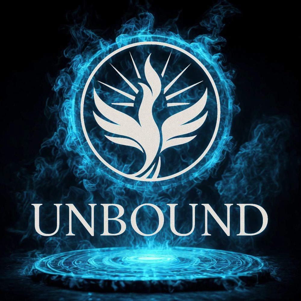 Blue fiery phoenix logo with the word 'UNBOUND' below it.