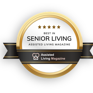 Gold and black badge for Best in Senior Living by Assisted Living Magazine.