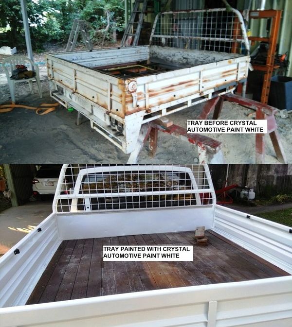 automotive paint white on steel ute trailer before and after