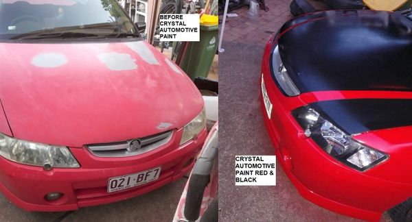 automotive paint red and black on car before and after 