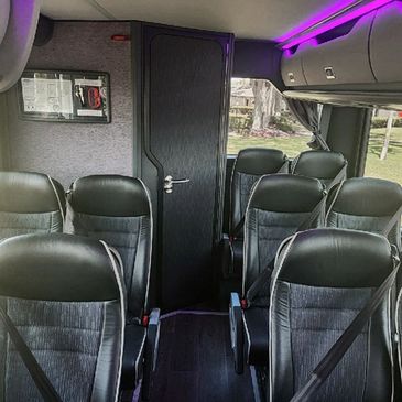 Motorcoach is equipped with WIFI, AC power outlets, a restroom, TV/DVDs and GPS navigation.