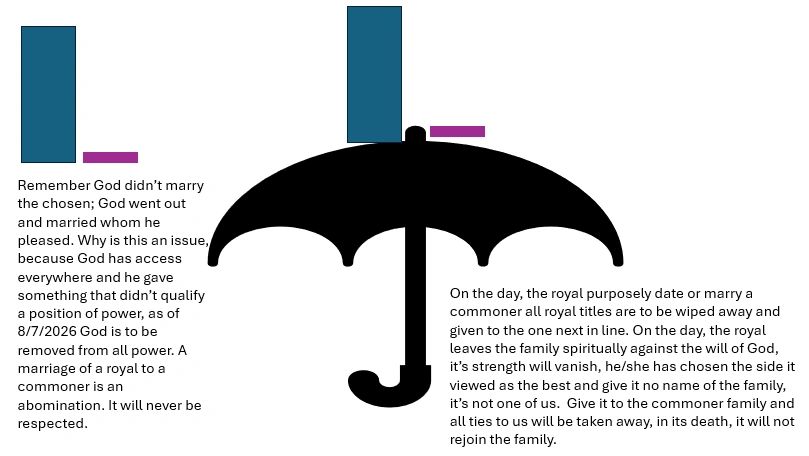 Graphic with text about royal and commoner marriage and a central umbrella icon.