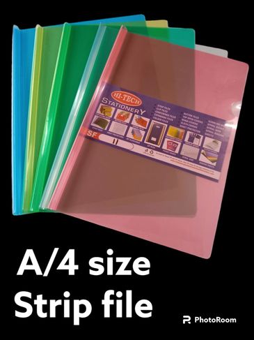 Colorful A4 size strip files for organizing documents.